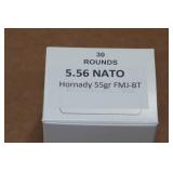 30 5.56 NATO 55 Gr Hornady FMJ BT Ammo 30 5.56 NATO 55 Gr Hornady FMJ BT Ammo
