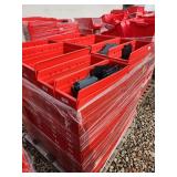 Pallet of Red Plastic Storage Bins with Dividers