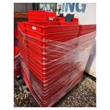 Pallet of Red Plastic Storage Bins with Dividers