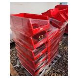 Pallet of Red Plastic Stackable Storage Bins with Dividers