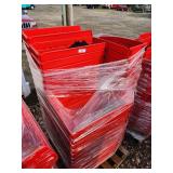 Bulk Lot of Red Plastic Material Handling Bins on Pallet