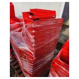 Bulk Lot of Red Plastic Material Handling Bins on Pallet