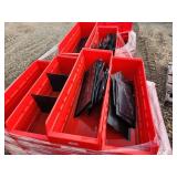 Pallet of Red Stackable Storage Bins with Black Dividers