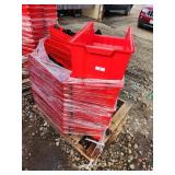 Pallet of Red Plastic Storage Bins and Dividers