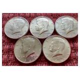 (5) 90% Silver Kennedy Half Dollars
