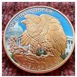 Beautiful Colorized 1 Oz. Copper Round - Liberty/Eagle