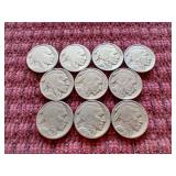 (10) Buffalo Nickels