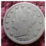 1883 Liberty "V" Nickel - First Year
