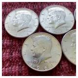 (5) 90% Silver Kennedy Half Dollars