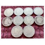 (10) Low Grade Liberty "V" Nickels