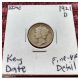 1921-D Mercury Dime - Key Coin!