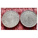 (2) Germany Third Reich 10 Pfennig Coins