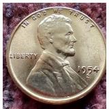 Bright Red Uncirculated 1954-S Wheat Penny
