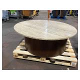 Midcentury Drum Table with Travertine Top