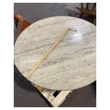 Midcentury Drum Table with Travertine Top