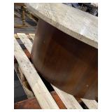 Midcentury Drum Table with Travertine Top