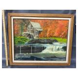 Vintage K. Crosby Oil Painting Autumn Mill Landscape