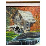 Vintage K. Crosby Oil Painting Autumn Mill Landscape