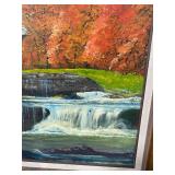 Vintage K. Crosby Oil Painting Autumn Mill Landscape