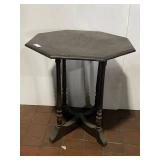Antique Wooden Side Table with Hexagonal Top Design