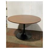 Modern Round Tulip Table with Wood Top and Metal Pedestal Base