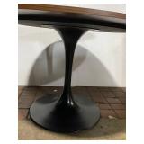 Modern Round Tulip Table with Wood Top and Metal Pedestal Base