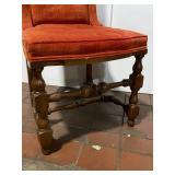 Vintage Wooden High Back Chair with Orange Velvet Upholstery