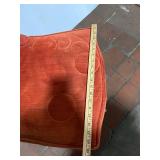 Vintage Wooden High Back Chair with Orange Velvet Upholstery