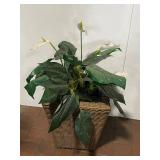 Artificial Peace Lily Plant in Wicker Basket Decor