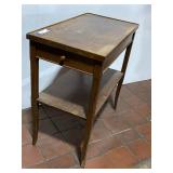 Vintage Wood Side Table with Drawer and Shelf Storage