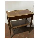 Vintage Wood Side Table with Drawer and Shelf Storage