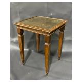 Brass Top Vintage Wooden Side Table with Tapered Legs