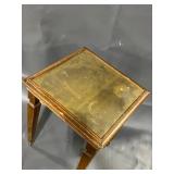 Brass Top Vintage Wooden Side Table with Tapered Legs