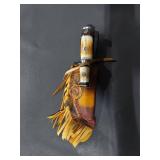 Handmade 440 Stainless Steel Knife Set with Bone Style Handles & Leather Sheath