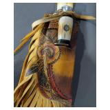 Handmade 440 Stainless Steel Knife Set with Bone Style Handles & Leather Sheath