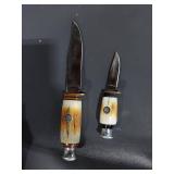 Handmade 440 Stainless Steel Knife Set with Bone Style Handles & Leather Sheath