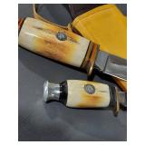 Handmade 440 Stainless Steel Knife Set with Bone Style Handles & Leather Sheath
