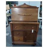 Vintage Wooden Secretary Desk with Drawers and Cabinet
