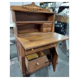 Vintage Wooden Secretary Desk with Drawers and Cabinet