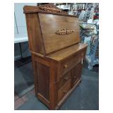 Vintage Wooden Secretary Desk with Drawers and Cabinet