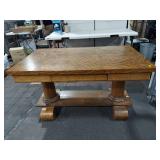 Vintage Tiger Oak Wood Table - Unique Design