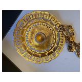 Monet Gold Tone Statement Necklace with Greek Key Design