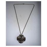 Sterling Silver Ornate Cross Pendant Necklace with Filigree Detailing, 32.4g