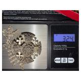 Sterling Silver Ornate Cross Pendant Necklace with Filigree Detailing, 32.4g