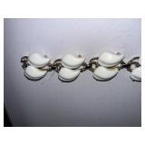 Vintage Milk Glass Leaf Link Bracelet with Gold Tone Setting