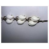 Vintage Milk Glass Leaf Link Bracelet with Gold Tone Setting