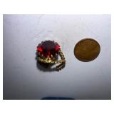 Vintage Gold Tone Ring with Large Red Faceted Glass Stone