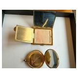 Lot of 2 Vintage Compacts - Jeweled Square and Mother of Pearl Round Designs