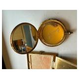 Lot of 2 Vintage Compacts - Jeweled Square and Mother of Pearl Round Designs