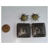 Vintage Metal Edelweiss Clip-On Earrings and Ornate Belt Buckle Set